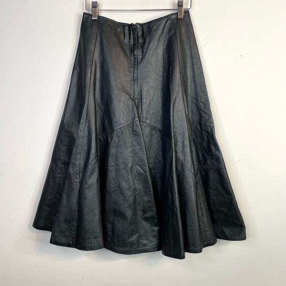 Vintage 80s Wilsons Leather Black High Waist Flared Below Knee Skirt Womens 25 6 - Picture 7 of 14